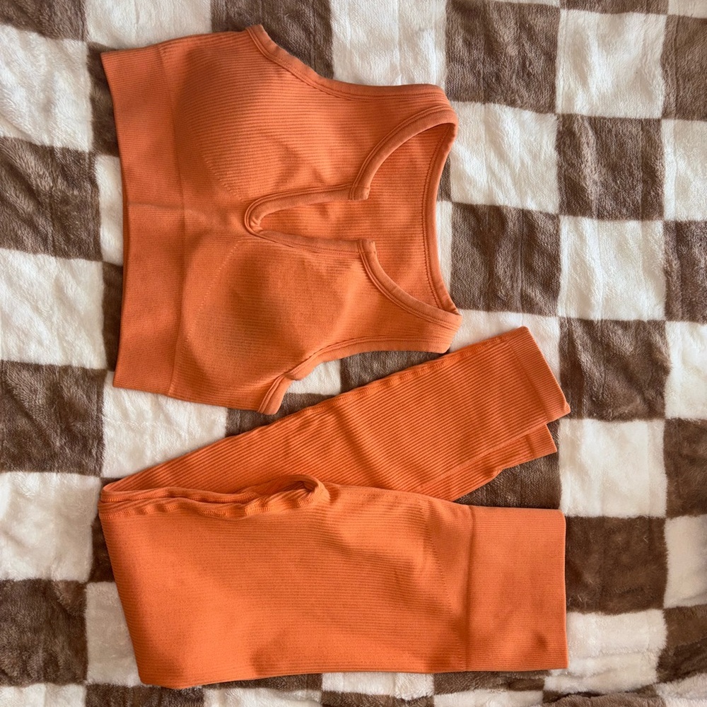 Women's Orange Ribbed workout set